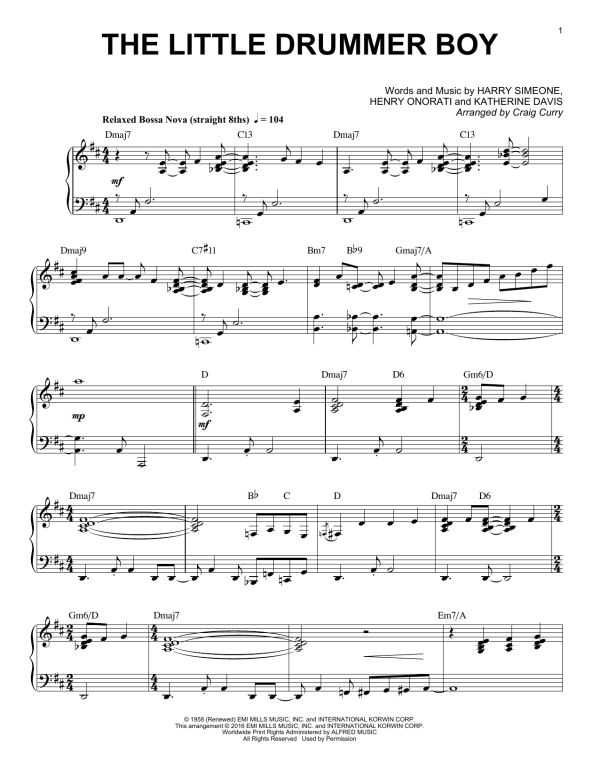 Craig Curry The Little Drummer Boy Musik Noten - Piano Solo - 176890-0