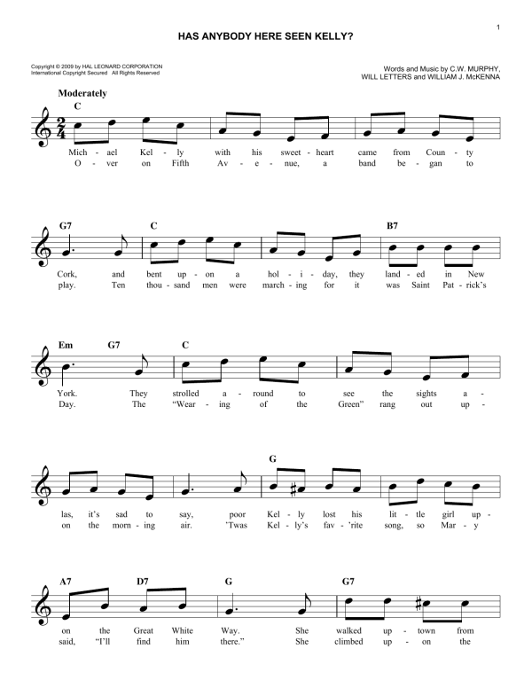 C.W. Murphy Has Anybody Here Seen Kelly? Musik Noten - Easy Lead Sheet / Fake Book - 165372-0