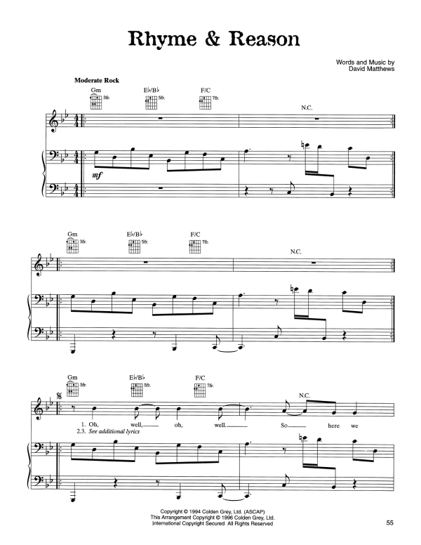 Dave Matthews Band Rhyme & Reason Musik Noten - Piano, Vocal & Guitar Chords - 166138-0