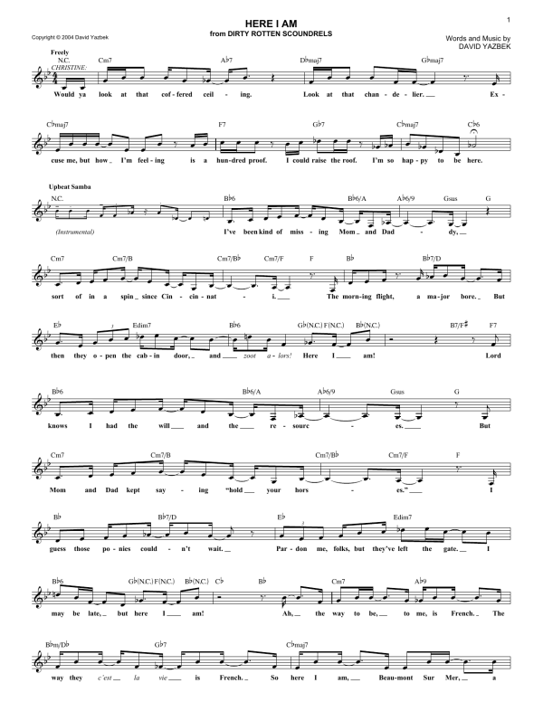 David Yazbek Here I Am (from Dirty Rotten Scoundrels) Musik Noten - Lead Sheet / Fake Book - 85506-0