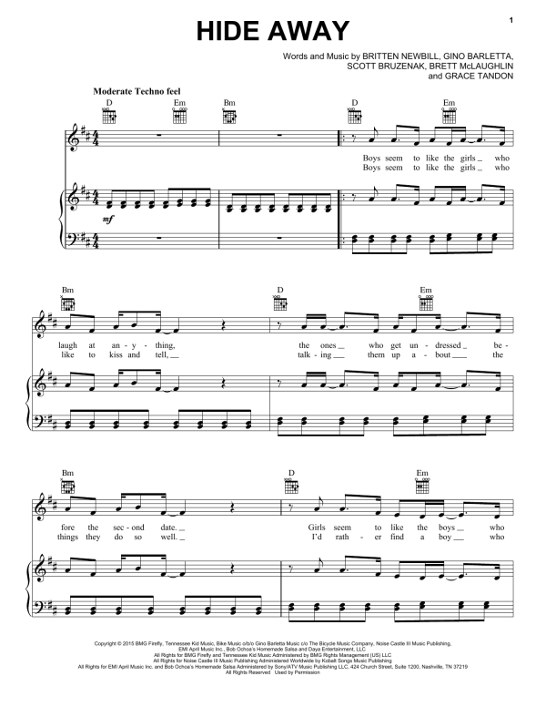 Daya Hide Away Musik Noten - Piano, Vocal & Guitar Chords - 179894-0