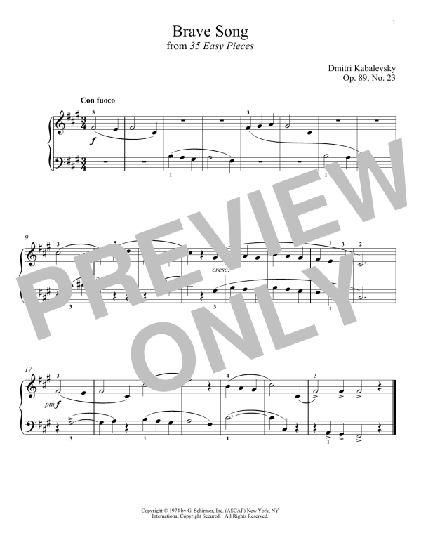 Dmitri Kabalevsky Brave Song Musik Noten - Piano Solo - 180258-0