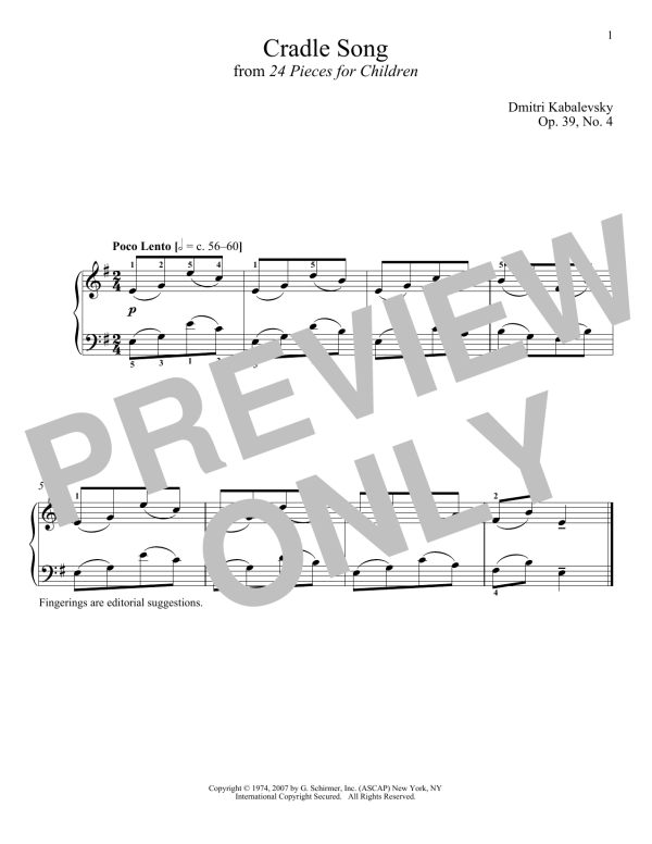 Dmitri Kabalevsky Cradle Song, Op. 39, No. 4 Musik Noten - Piano Solo - 180162-0