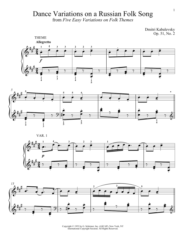 Dmitri Kabalevsky Dance Variations On A Russian Folk Song, Op. 51, No. 2 Musik Noten - Piano Solo - 180082-0