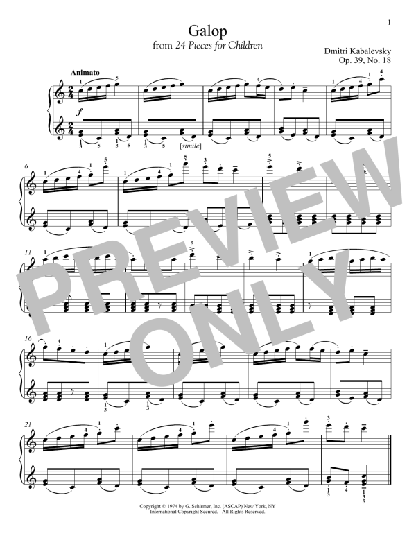 Dmitri Kabalevsky Galop Musik Noten - Piano Solo - 180249-0
