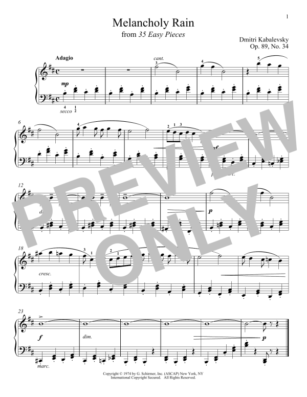 Dmitri Kabalevsky Melancholy Rain, Op. 89, No. 34 Musik Noten - Piano Solo - 180255-0