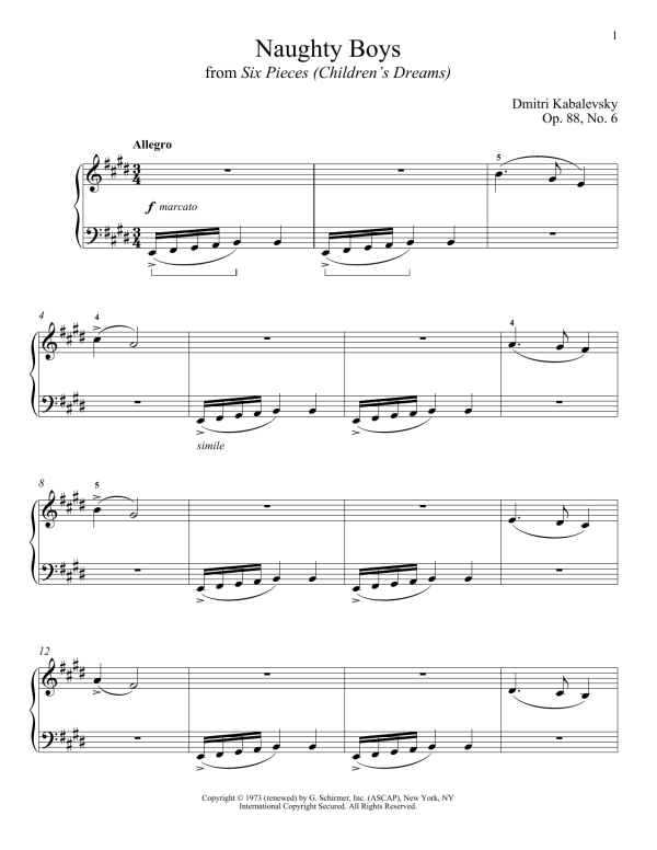 Dmitri Kabalevsky Naughty Boys, Op. 88, No. 6 Musik Noten - Piano Solo - 180252-0