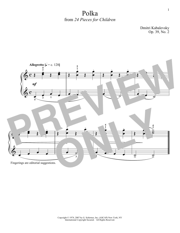 Dmitri Kabalevsky Polka, Op. 39, No. 2 Musik Noten - Piano Solo - 180149-0