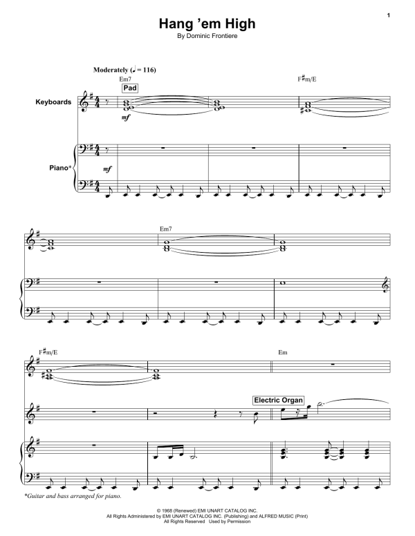 Dominic Frontiere Hang 'Em High Musik Noten - Keyboard Transcription - 176852-0