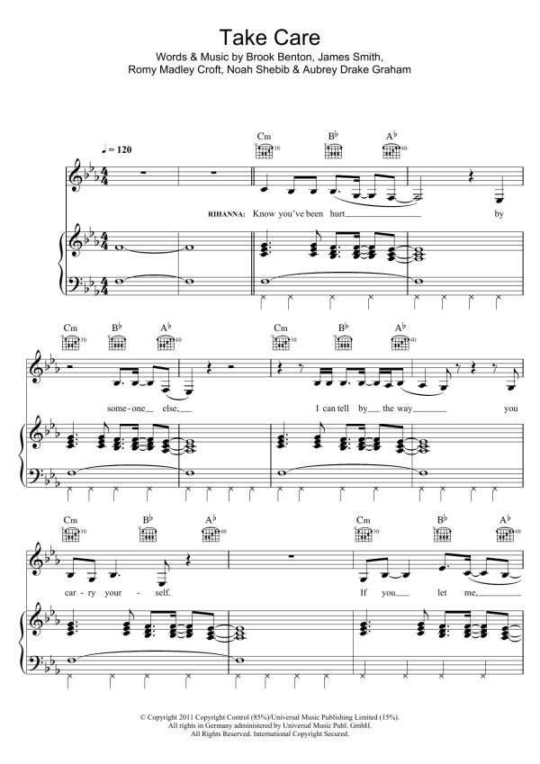 Drake Take Care (featuring Rihanna) Musik Noten - Piano, Vocal & Guitar Chords - 113083-0