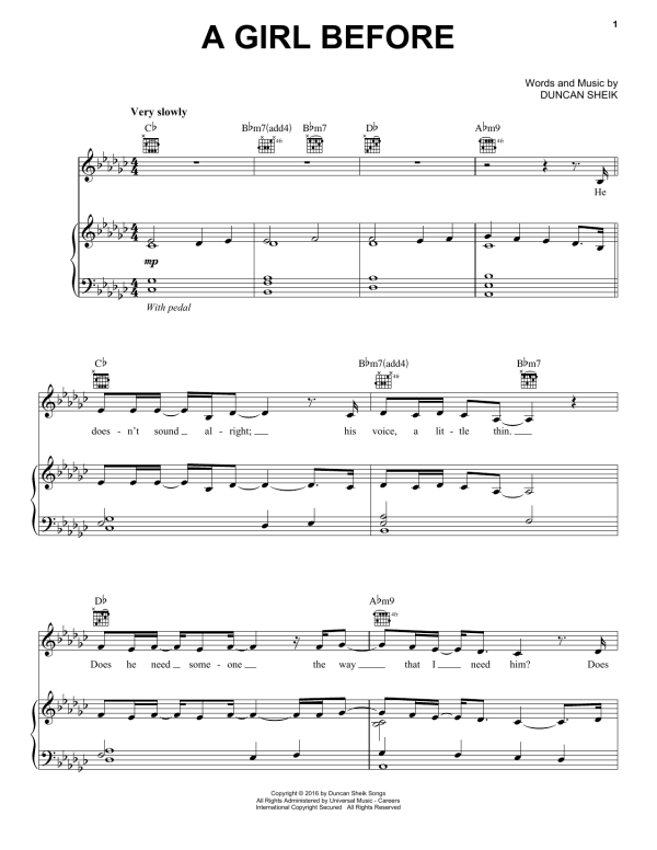 Duncan Sheik A Girl Before Musik Noten - Piano, Vocal & Guitar Chords - 171526-0