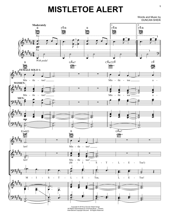 Duncan Sheik Mistletoe Alert Musik Noten - Piano, Vocal & Guitar Chords - 171536-0