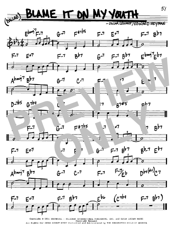 Edward Heyman Blame It On My Youth Musik Noten - Ukulele Chords/Lyrics - 99833-0