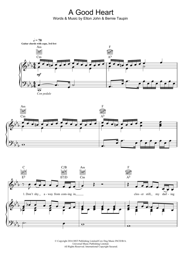Elton John A Good Heart Musik Noten - Piano, Vocal & Guitar Chords - 124116-0