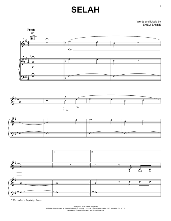 Emeli Sandé Selah Musik Noten - Piano, Vocal & Guitar Chords - 179942-0
