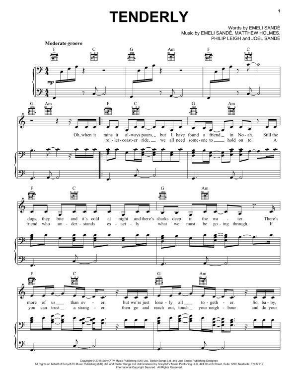 Emeli Sandé Tenderly Musik Noten - Piano, Vocal & Guitar Chords - 179913-0