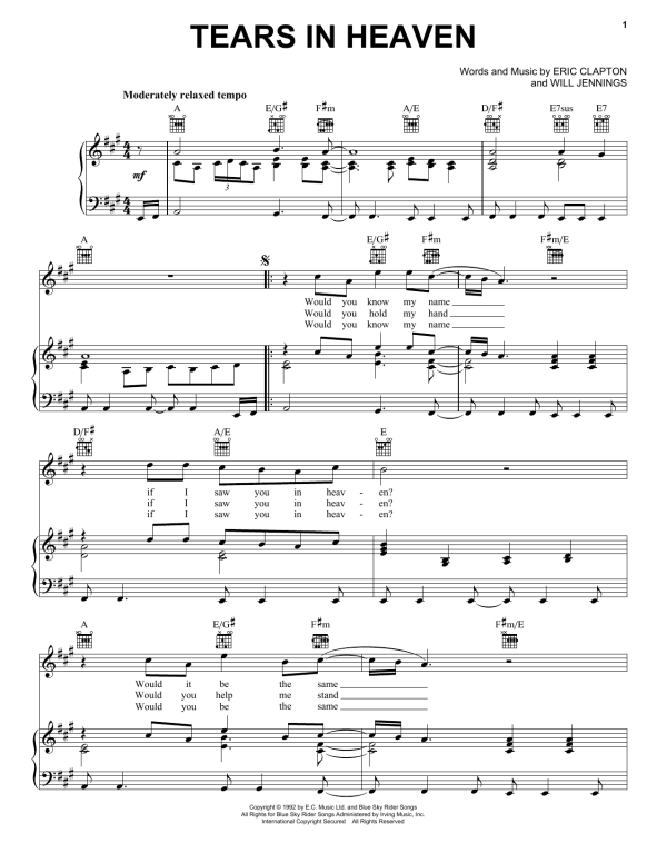 Eric Clapton Tears In Heaven Musik Noten - Guitar Cheat Sheet - 172458-0