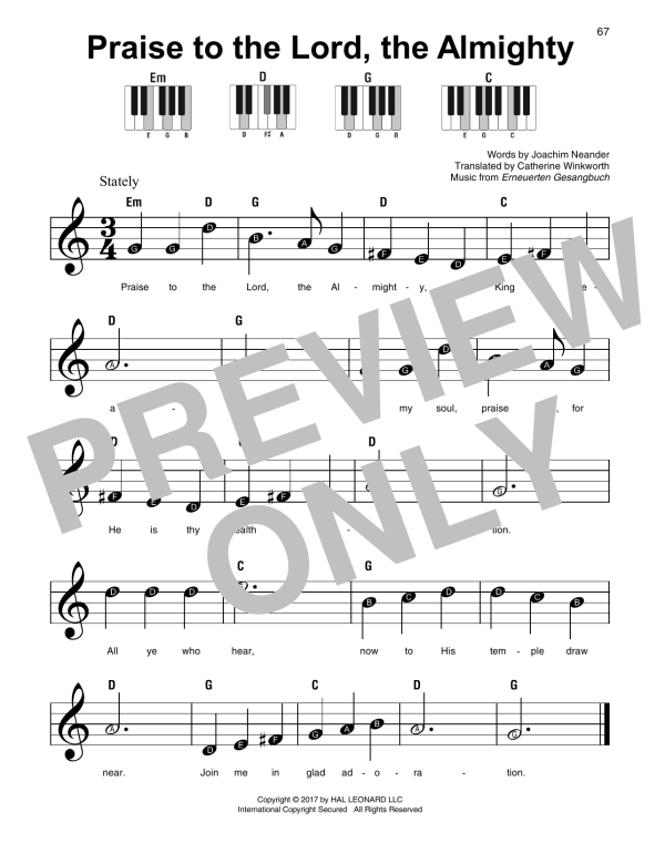 Erneuerten Gesangbuch Praise To The Lord, The Almighty Musik Noten - Super Easy Piano - 178509-0