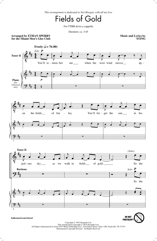 Ethan Sperry Fields Of Gold Musik Noten - TTBB Choir - 172575-0