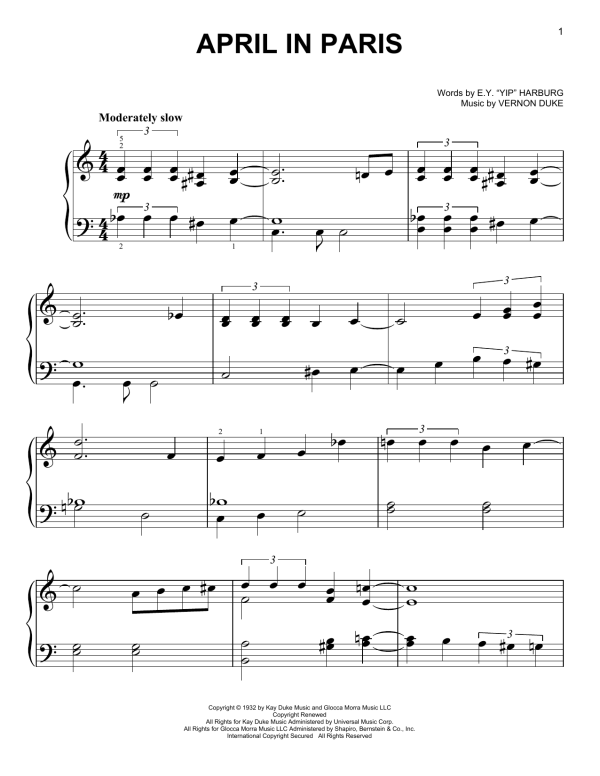E.Y. "Yip" Harburg April In Paris Musik Noten - Easy Piano - 179731-0