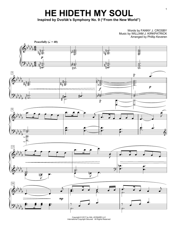 Fanny J. Crosby He Hideth My Soul (arr. Phillip Keveren) Musik Noten - Piano Solo - 180287-0