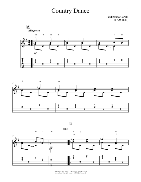 Ferdinando Carulli Country Dance Musik Noten - Solo Guitar - 170208-0