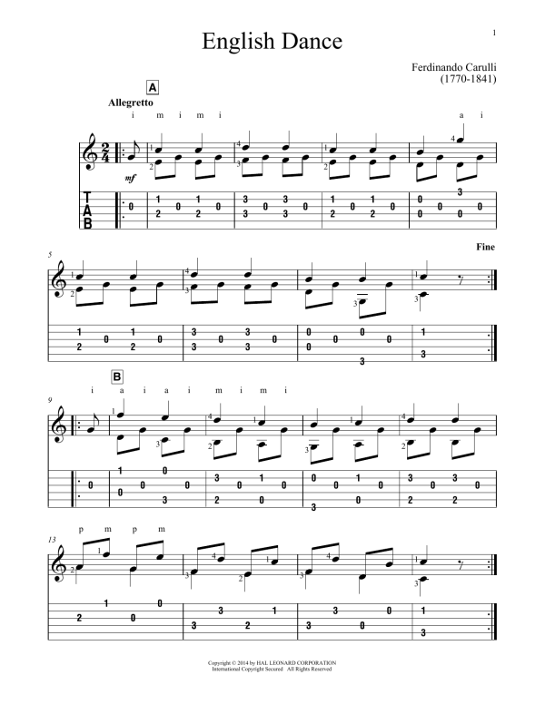 Ferdinando Carulli English Dance Musik Noten - Solo Guitar - 170183-0
