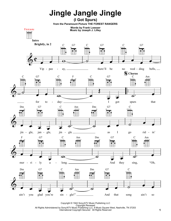 Frank Loesser Jingle Jangle Jingle (I Got Spurs) Musik Noten - Ukulele - 150636-0