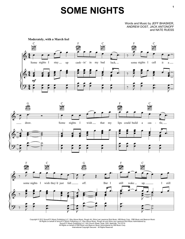 fun. Some Nights Musik Noten - Piano, Vocal & Guitar Chords - 114739-0