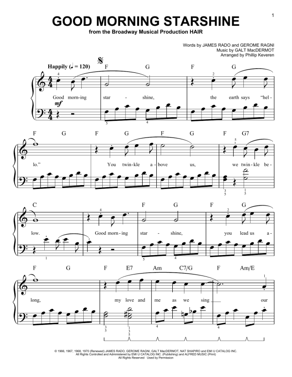 Galt MacDermot Good Morning Starshine (arr. Phillip Keveren) Musik Noten - Easy Piano - 179756-0
