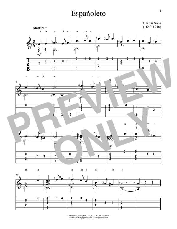 Gaspar Sanz Espanoleta Musik Noten - Solo Guitar - 170212-0