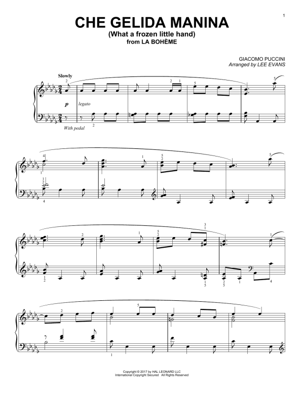 Giacomo Puccini Che gelida manina from La Bohème (arr. Lee Evans) Musik Noten - Piano Solo - 180111-0