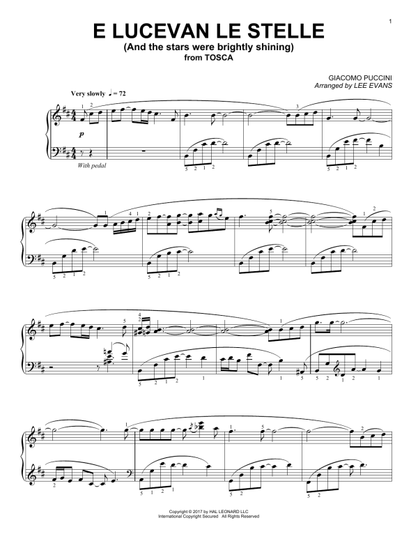 Giacomo Puccini E lucevan le stelle from Tosca (arr. Lee Evans) Musik Noten - Piano Solo - 180103-0
