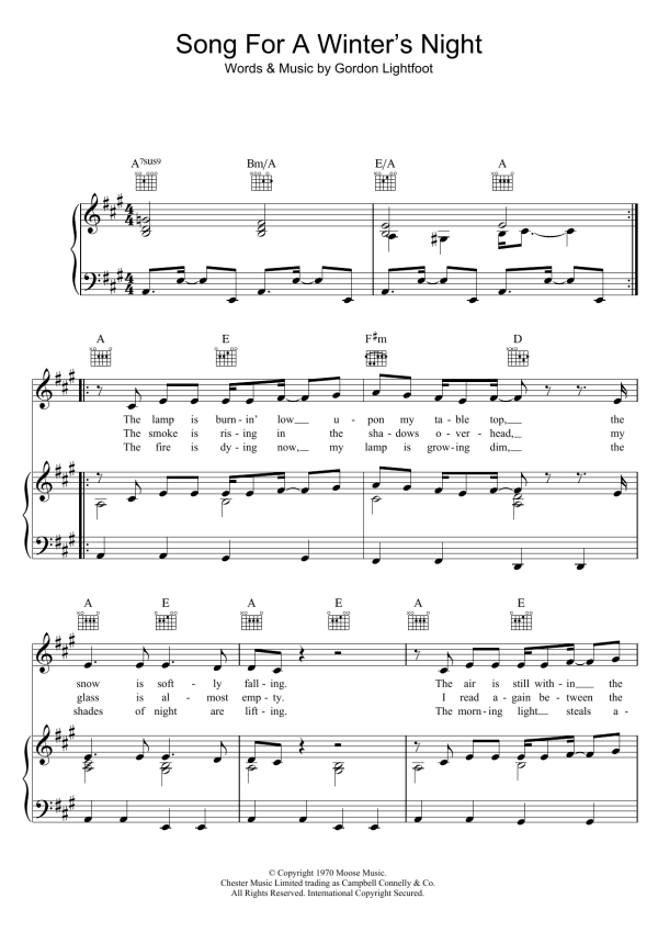 Gordon Lightfoot Song For A Winter's Night Musik Noten - Piano, Vocal & Guitar Chords - 160029-0