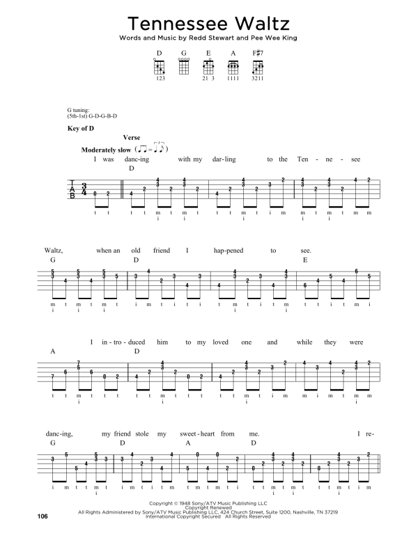 Greg Cahill Tennessee Waltz Musik Noten - Banjo Tab - 172326-0