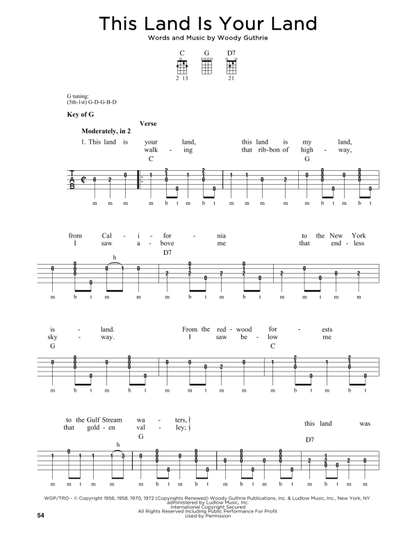Greg Cahill This Land Is Your Land Musik Noten - Banjo Tab - 172325-0