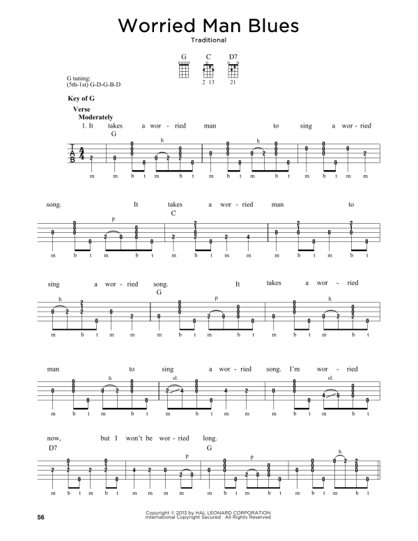 Greg Cahill Worried Man Blues Musik Noten - Banjo Tab - 172328-0