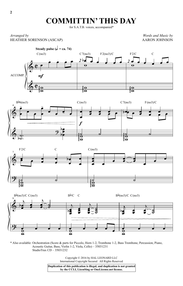 Heather Sorenson Committin' This Day Musik Noten - SATB Choir - 176059-0