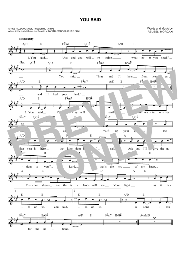 Hillsong You Said Musik Noten - Lead Sheet / Fake Book - 179619-0