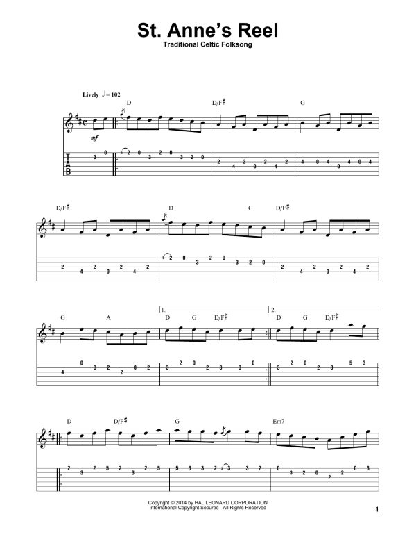 Irish Folksong St. Anne's Reel Musik Noten - Guitar Tab - 152307-0