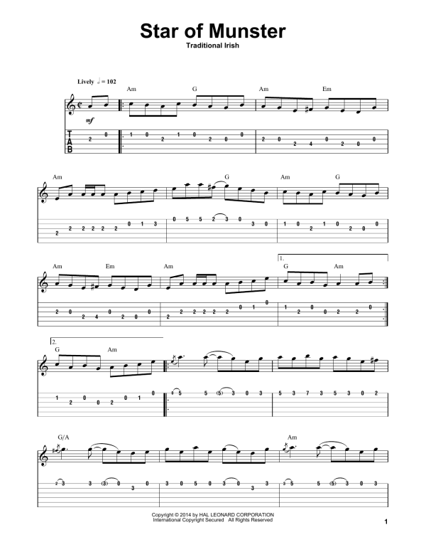 Irish Folksong Star Of Munster Musik Noten - Guitar Tab - 152305-0