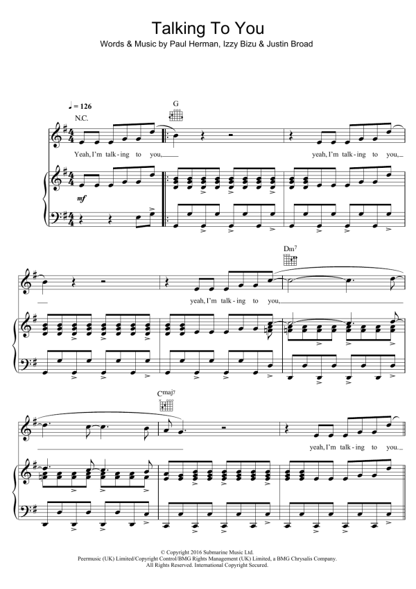 Izzy Bizu Talking To You Musik Noten - Piano, Vocal & Guitar Chords - 124118-0