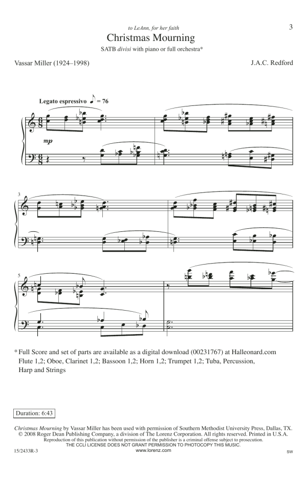 J.A.C. Redford Christmas Mourning Musik Noten - SATB Choir - 180133-0
