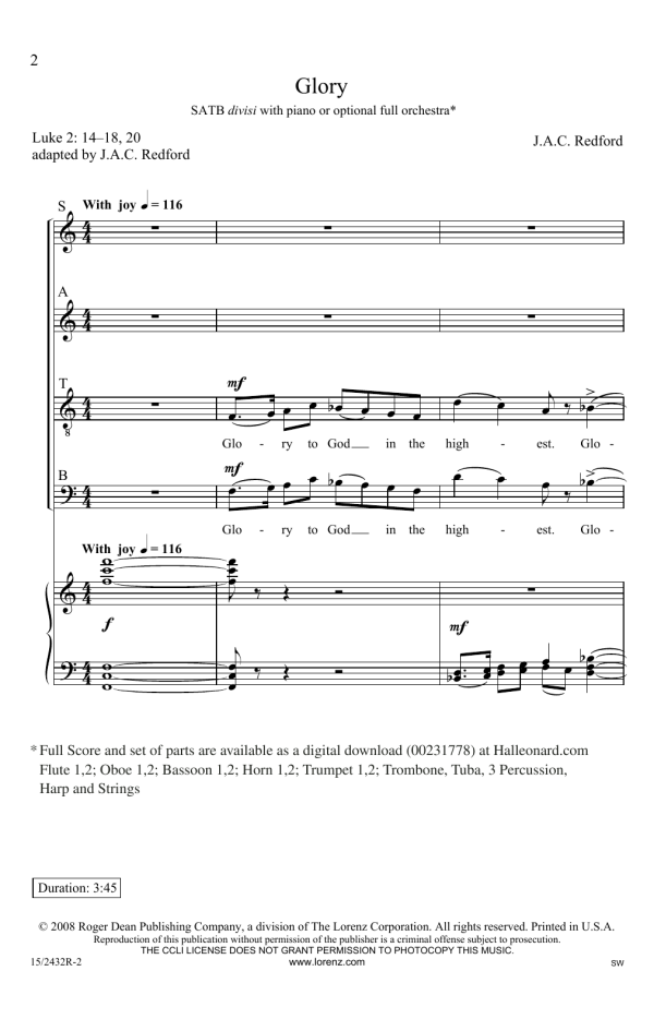 J.A.C. Redford Glory Musik Noten - SATB Choir - 180150-0