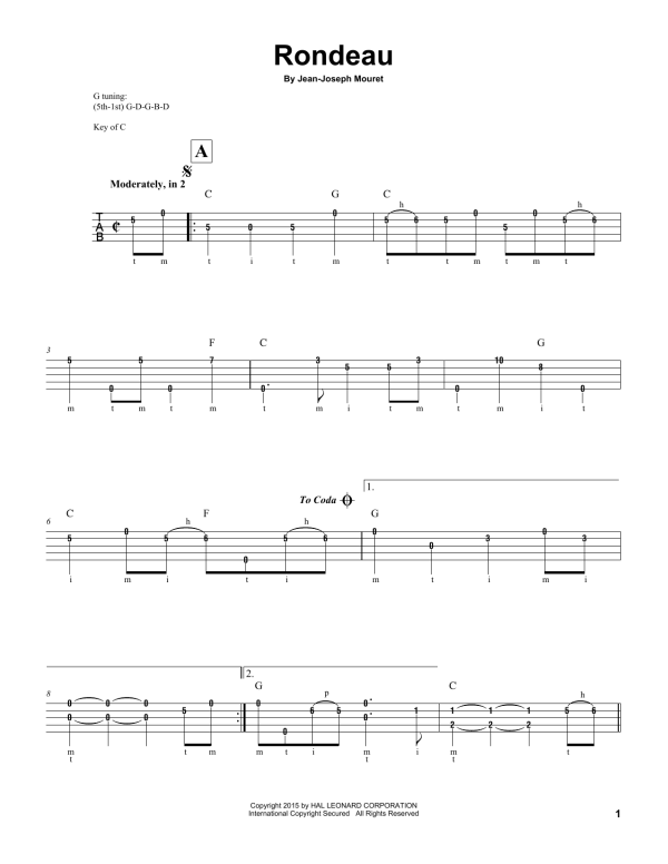 Jean-Joseph Mouret Fanfare Rondeau Musik Noten - Banjo Tab - 178473-0