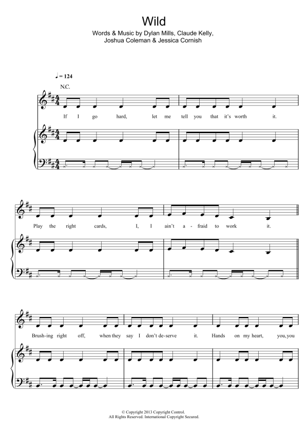 Jessie J Wild Musik Noten - Piano, Vocal & Guitar Chords - 116351-0