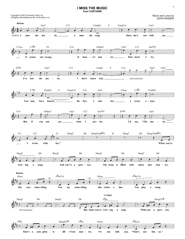 John Kander I Miss The Music Musik Noten - Lead Sheet / Fake Book - 85541-0