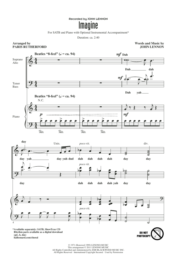John Lennon Imagine (arr. Paris Rutherford) Musik Noten - SATB Choir - 158825-0