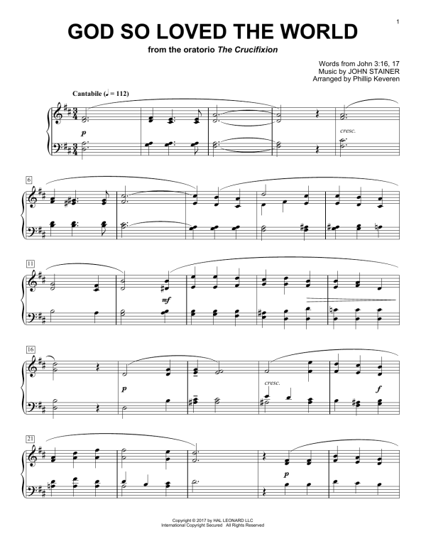 John Stainer God So Loved The World (arr. Phillip Keveren) Musik Noten - Piano Solo - 180277-0