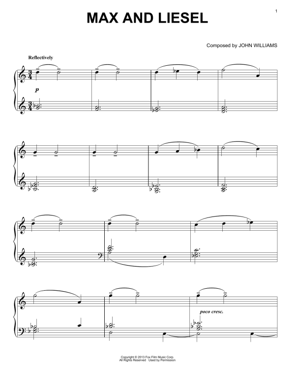 John Williams Max And Liesel Musik Noten - Piano Solo - 152618-0